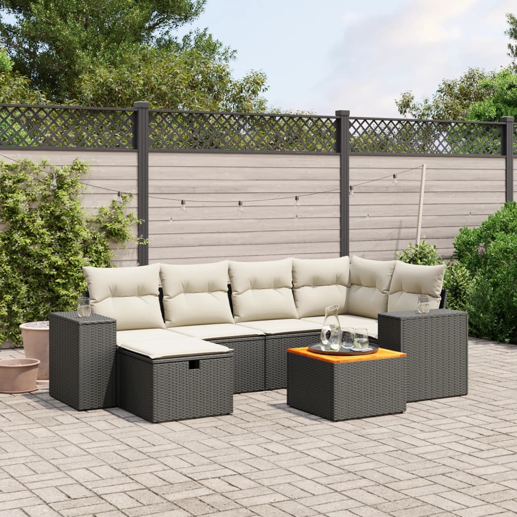 7-delige Loungeset met kussens poly rattan zwart Tuinsets | Creëer jouw Trendy Thuis | Gratis bezorgd & Retour | Trendy.nl