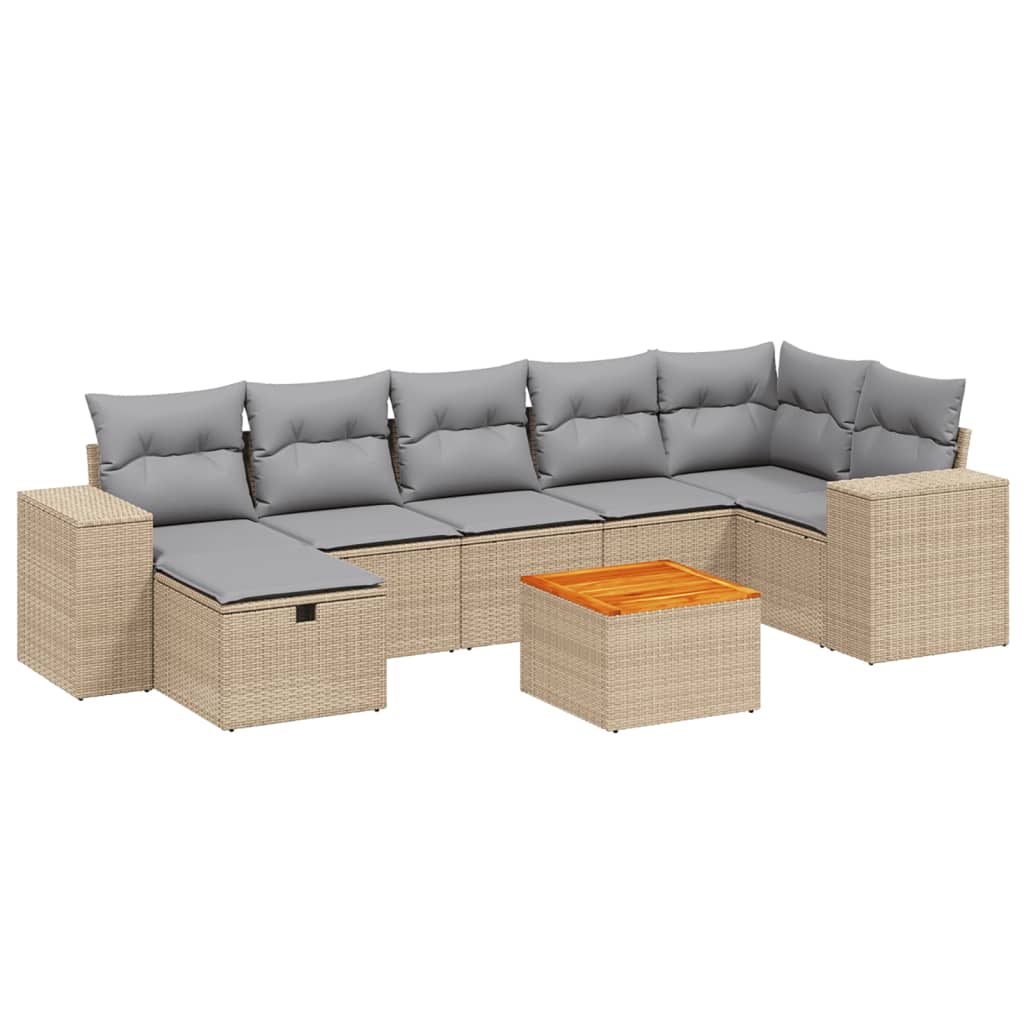 8-delige Loungeset met kussens poly rattan gemengd beige