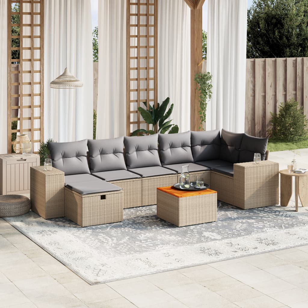 8-delige Loungeset met kussens poly rattan gemengd beige