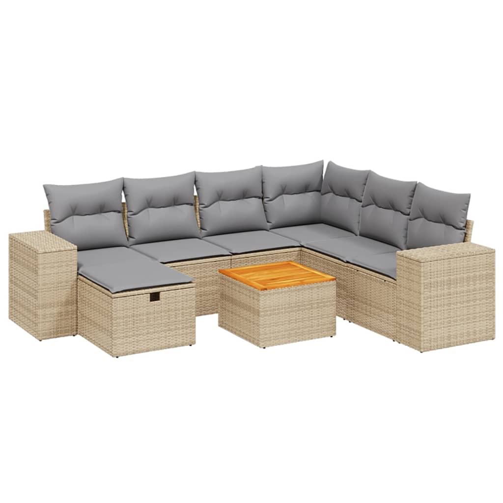 8-delige Loungeset met kussens poly rattan gemengd beige