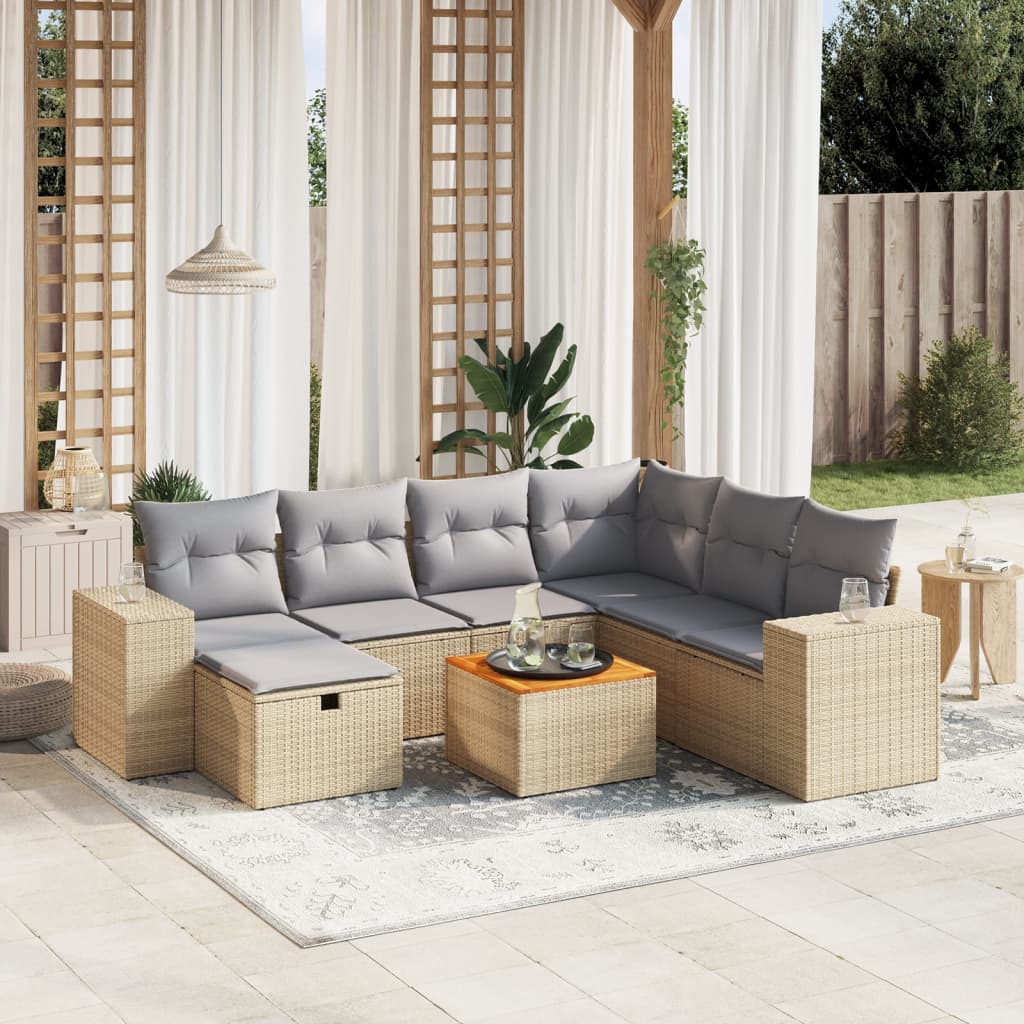 8-delige Loungeset met kussens poly rattan gemengd beige