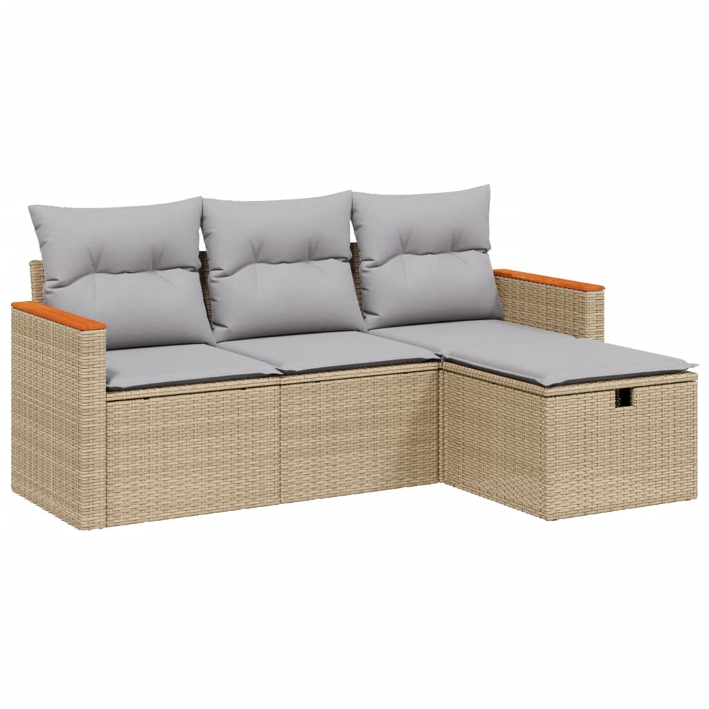 4-delige Loungeset met kussens poly rattan gemengd beige Tuinsets | Creëer jouw Trendy Thuis | Gratis bezorgd & Retour | Trendy.nl