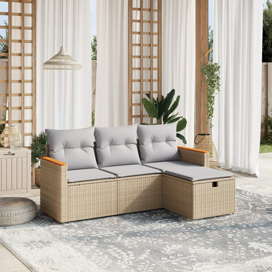 4-delige Loungeset met kussens poly rattan gemengd beige Tuinsets | Creëer jouw Trendy Thuis | Gratis bezorgd & Retour | Trendy.nl