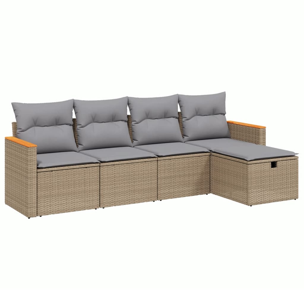 5-delige Loungeset met kussens poly rattan gemengd beige Tuinsets | Creëer jouw Trendy Thuis | Gratis bezorgd & Retour | Trendy.nl