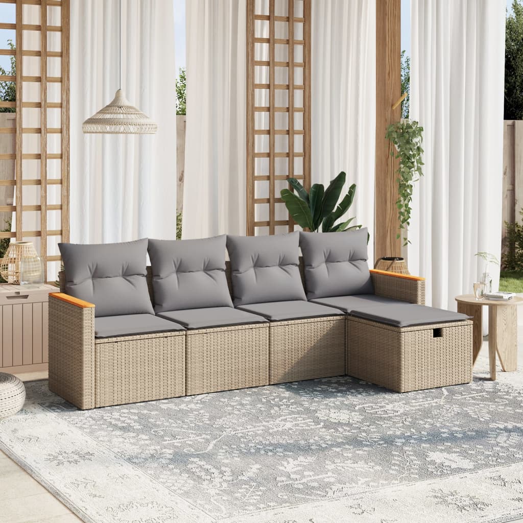 5-delige Loungeset met kussens poly rattan gemengd beige Tuinsets | Creëer jouw Trendy Thuis | Gratis bezorgd & Retour | Trendy.nl