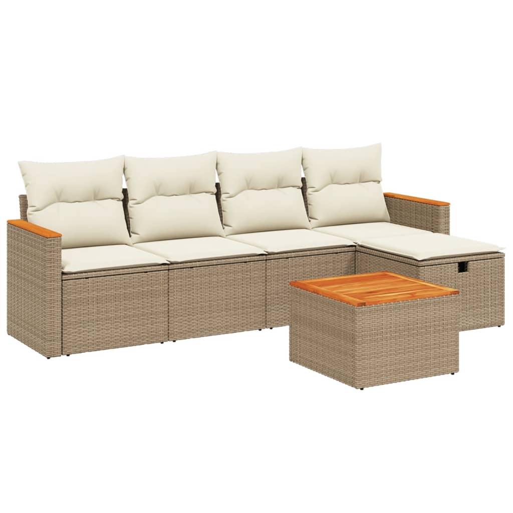 6-delige Loungeset met kussens poly rattan beige