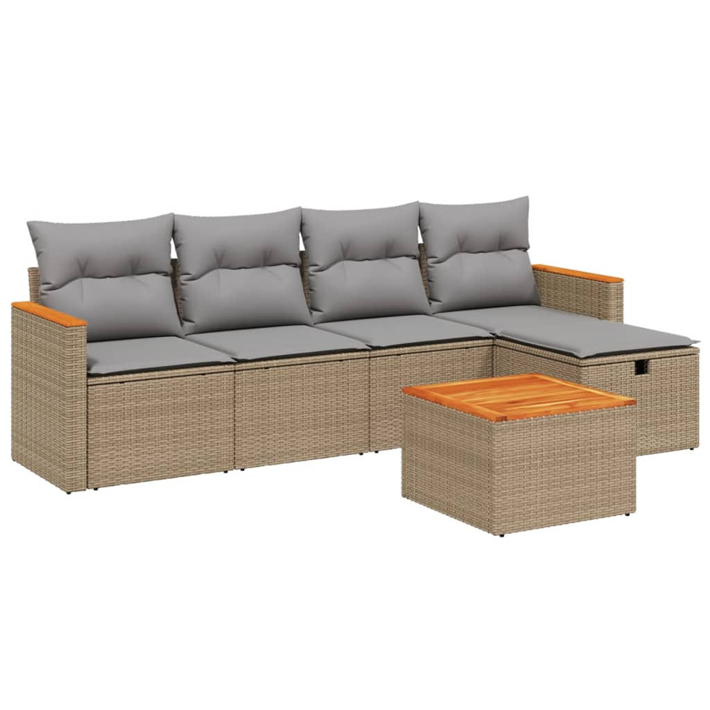 6-delige Loungeset met kussens poly rattan gemengd beige