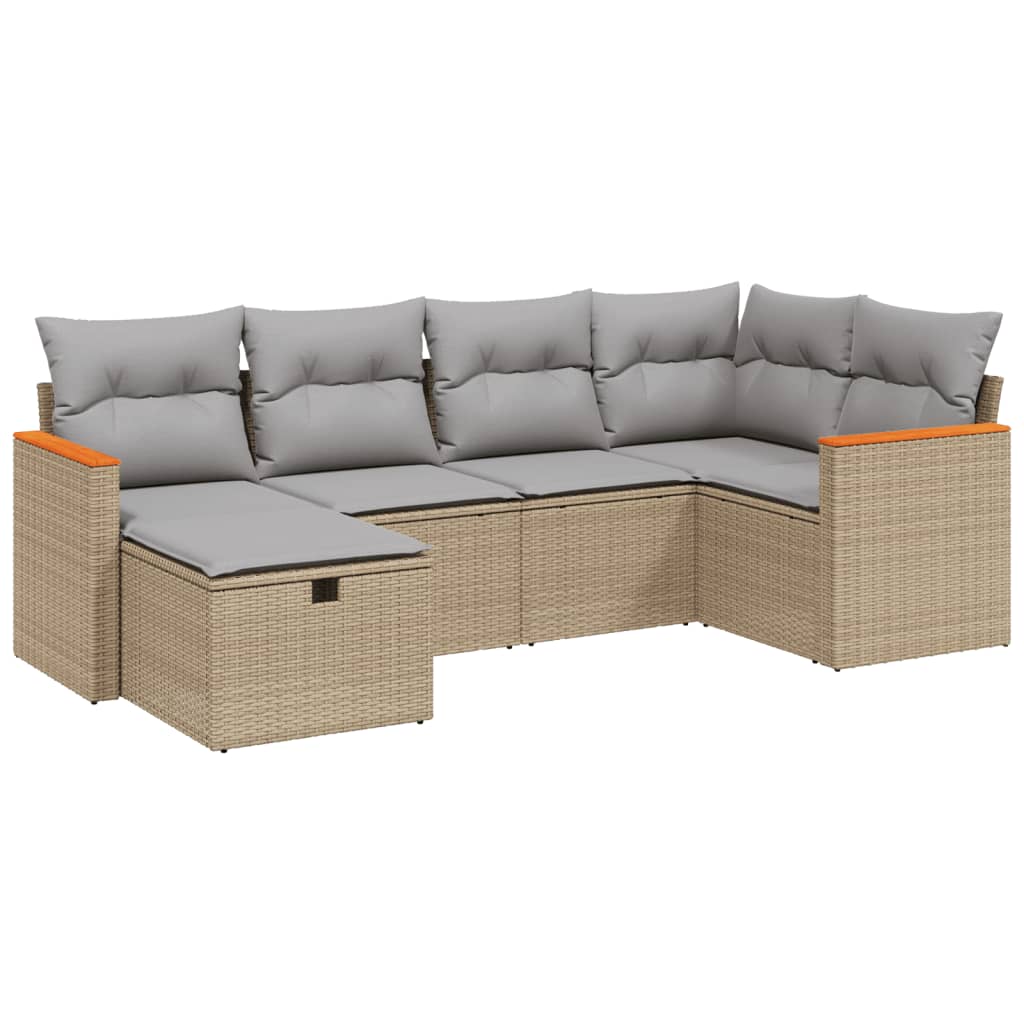 6-delige Loungeset met kussens poly rattan gemengd beige Tuinsets | Creëer jouw Trendy Thuis | Gratis bezorgd & Retour | Trendy.nl