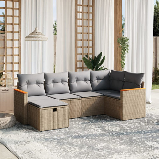 6-delige Loungeset met kussens poly rattan gemengd beige Tuinsets | Creëer jouw Trendy Thuis | Gratis bezorgd & Retour | Trendy.nl