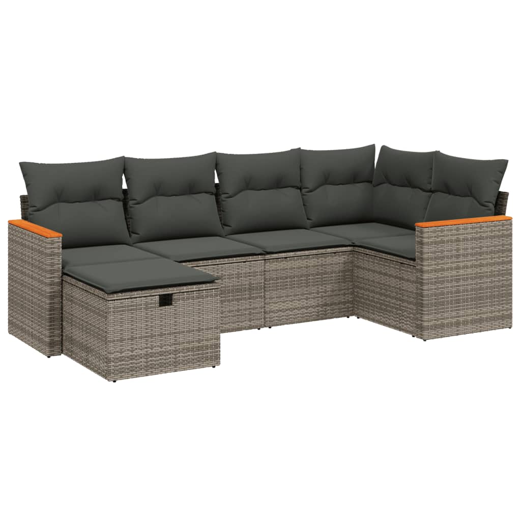 6-delige Loungeset met kussens poly rattan grijs Tuinsets | Creëer jouw Trendy Thuis | Gratis bezorgd & Retour | Trendy.nl