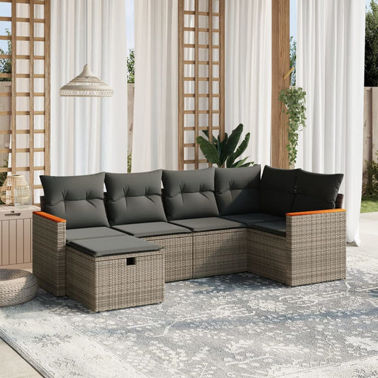 6-delige Loungeset met kussens poly rattan grijs Tuinsets | Creëer jouw Trendy Thuis | Gratis bezorgd & Retour | Trendy.nl