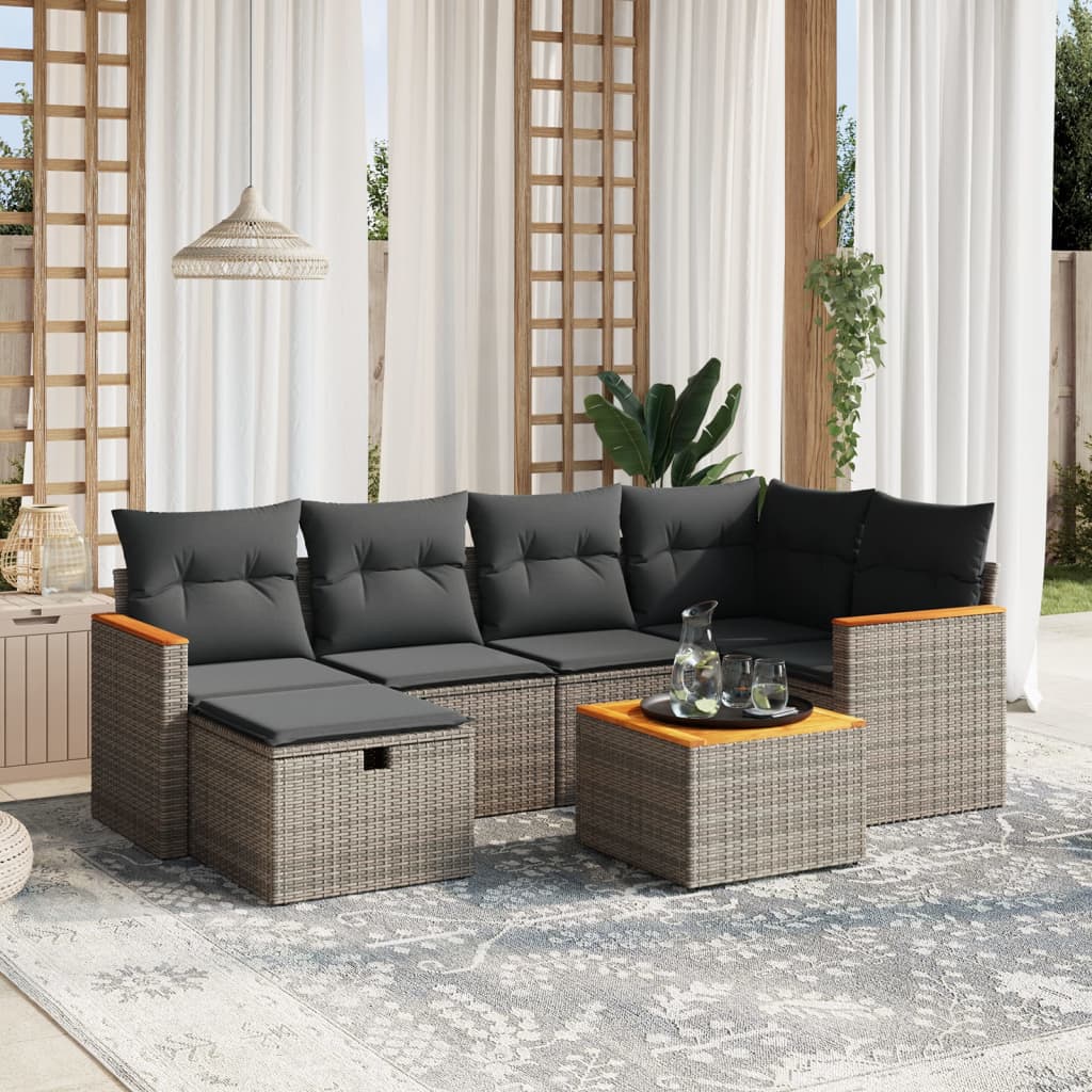 7-delige Loungeset met kussens poly rattan grijs Tuinsets | Creëer jouw Trendy Thuis | Gratis bezorgd & Retour | Trendy.nl