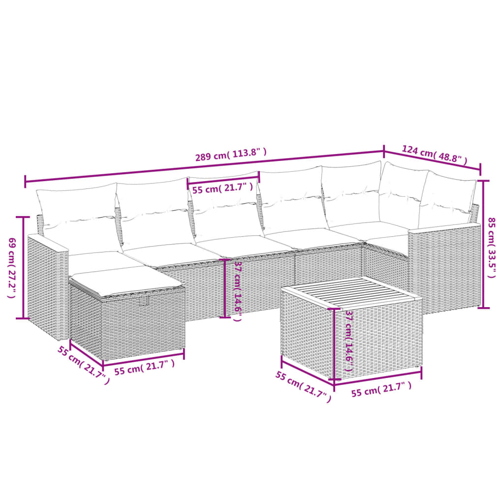 8-delige Loungeset met kussens poly rattan zwart Tuinsets | Creëer jouw Trendy Thuis | Gratis bezorgd & Retour | Trendy.nl