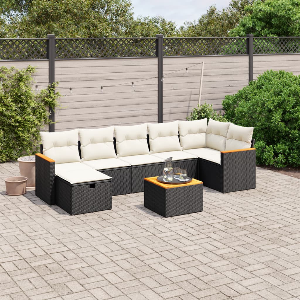 8-delige Loungeset met kussens poly rattan zwart Tuinsets | Creëer jouw Trendy Thuis | Gratis bezorgd & Retour | Trendy.nl