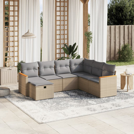 7-delige Loungeset met kussens poly rattan gemengd beige Tuinsets | Creëer jouw Trendy Thuis | Gratis bezorgd & Retour | Trendy.nl