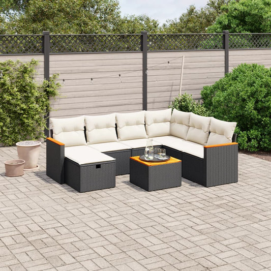 8-delige Loungeset met kussens poly rattan zwart Tuinsets | Creëer jouw Trendy Thuis | Gratis bezorgd & Retour | Trendy.nl