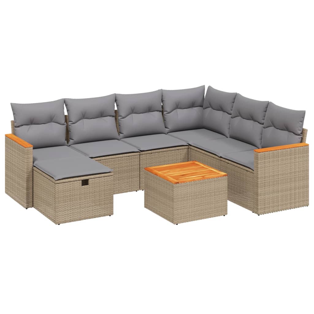 8-delige Loungeset met kussens poly rattan gemengd beige