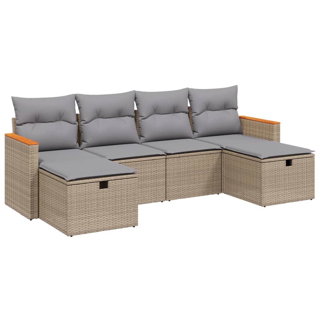 6-delige Loungeset met kussens poly rattan gemengd beige Tuinsets | Creëer jouw Trendy Thuis | Gratis bezorgd & Retour | Trendy.nl