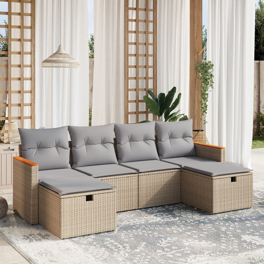 6-delige Loungeset met kussens poly rattan gemengd beige Tuinsets | Creëer jouw Trendy Thuis | Gratis bezorgd & Retour | Trendy.nl