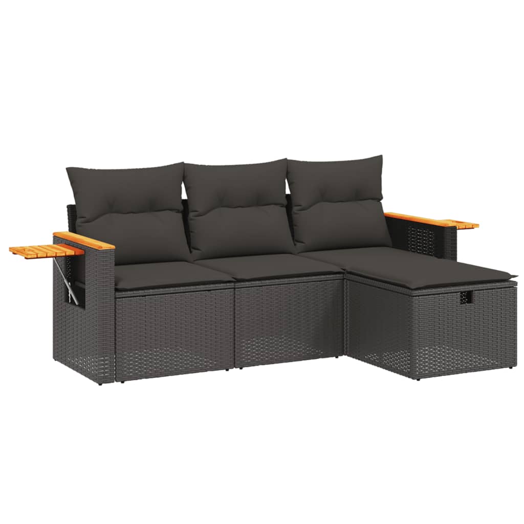 4-delige Loungeset met kussens poly rattan zwart Tuinsets | Creëer jouw Trendy Thuis | Gratis bezorgd & Retour | Trendy.nl