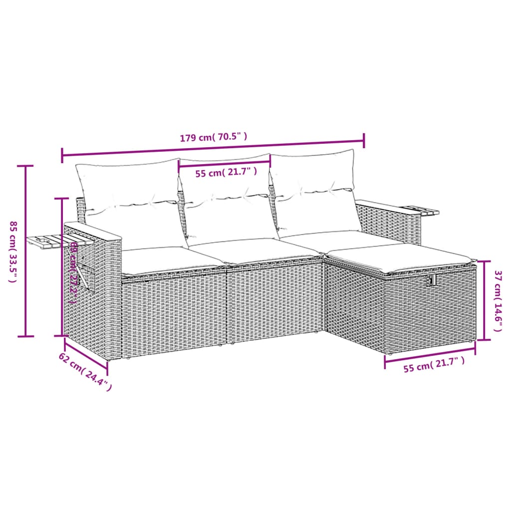 4-delige Loungeset met kussens poly rattan zwart Tuinsets | Creëer jouw Trendy Thuis | Gratis bezorgd & Retour | Trendy.nl