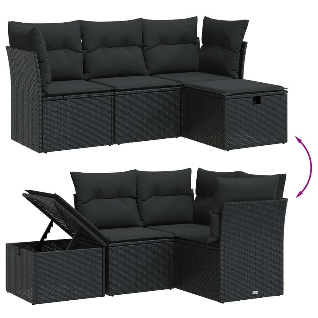 4-delige Loungeset met kussens poly rattan zwart Tuinsets | Creëer jouw Trendy Thuis | Gratis bezorgd & Retour | Trendy.nl