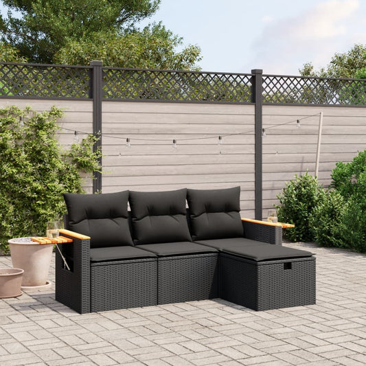 4-delige Loungeset met kussens poly rattan zwart Tuinsets | Creëer jouw Trendy Thuis | Gratis bezorgd & Retour | Trendy.nl