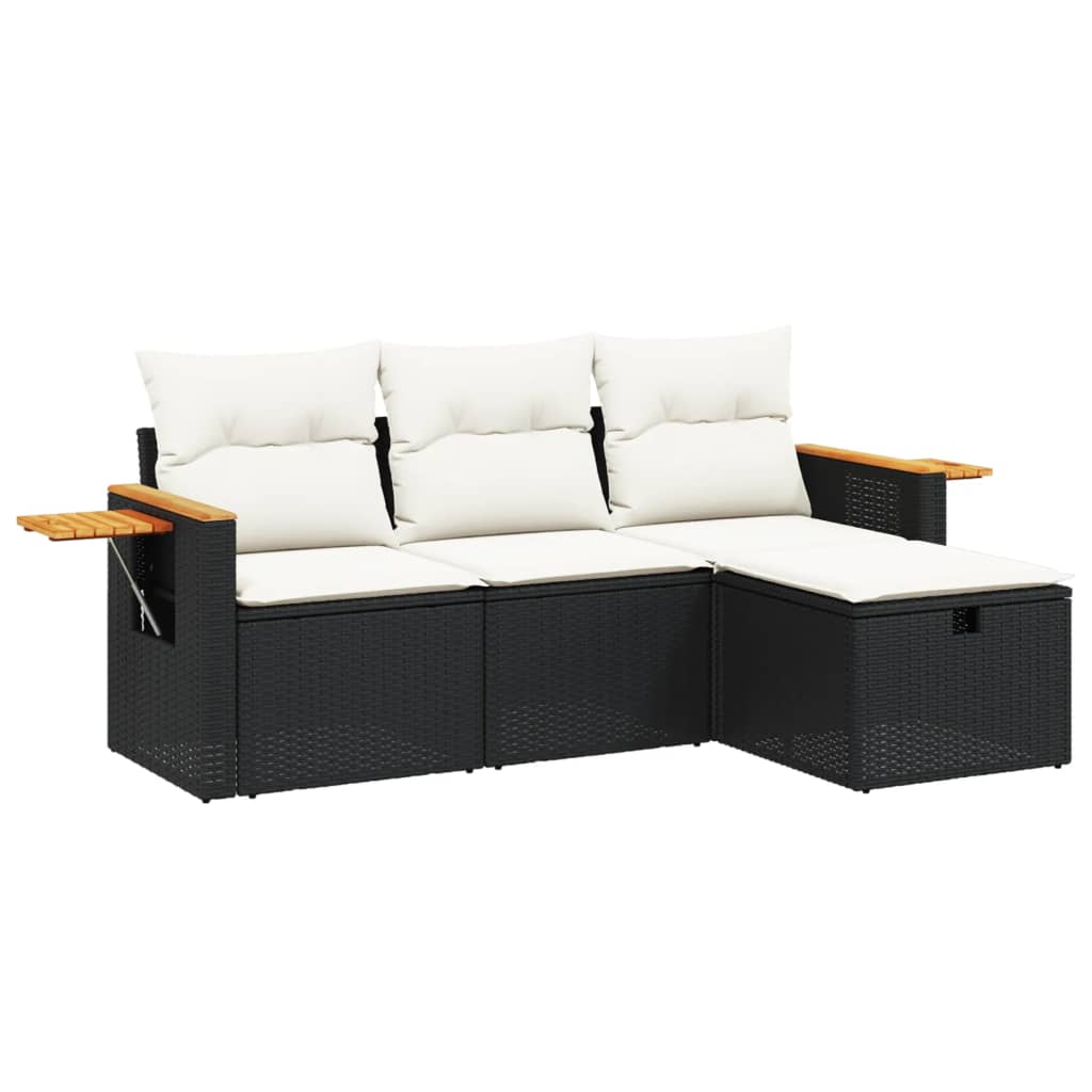 4-delige Loungeset met kussens poly rattan zwart Tuinsets | Creëer jouw Trendy Thuis | Gratis bezorgd & Retour | Trendy.nl