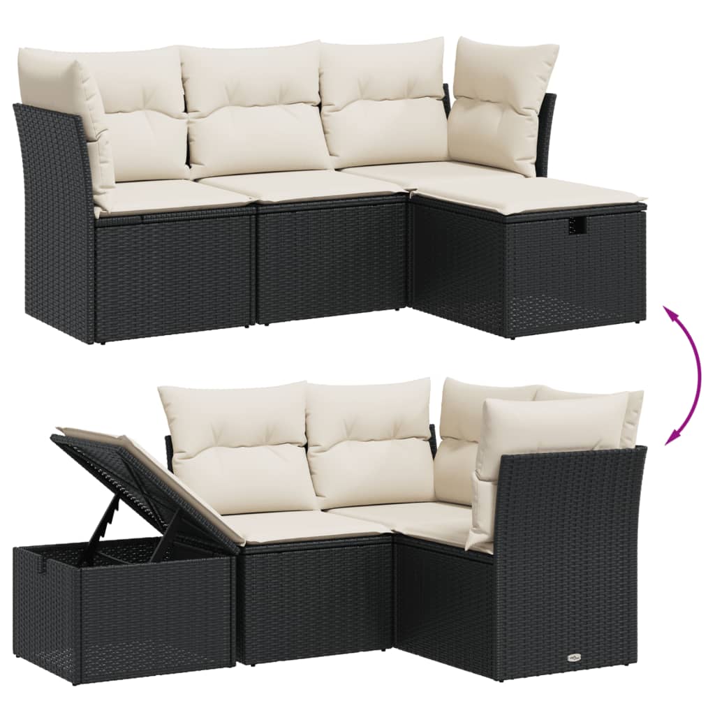 4-delige Loungeset met kussens poly rattan zwart Tuinsets | Creëer jouw Trendy Thuis | Gratis bezorgd & Retour | Trendy.nl