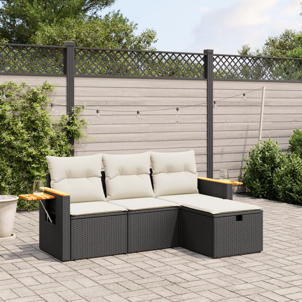 4-delige Loungeset met kussens poly rattan zwart Tuinsets | Creëer jouw Trendy Thuis | Gratis bezorgd & Retour | Trendy.nl