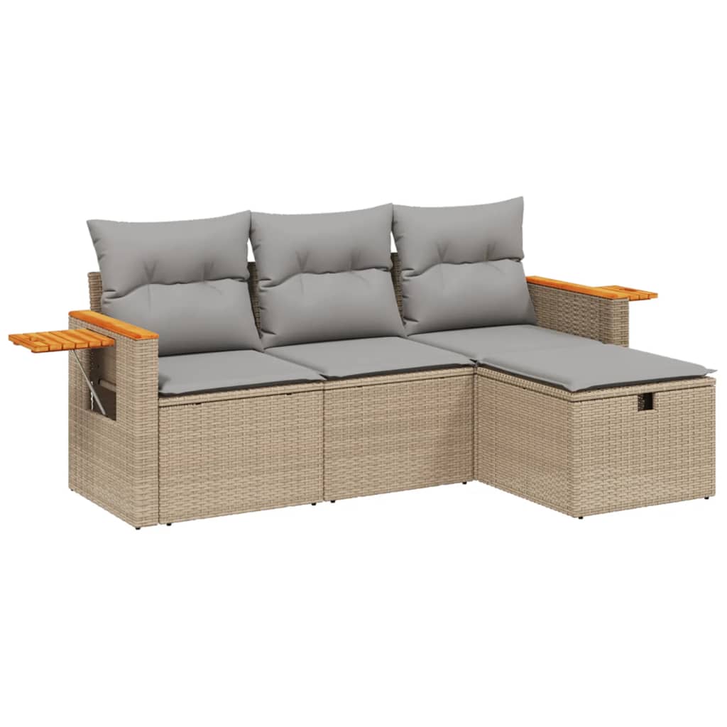 4-delige Loungeset met kussens poly rattan gemengd beige Tuinsets | Creëer jouw Trendy Thuis | Gratis bezorgd & Retour | Trendy.nl