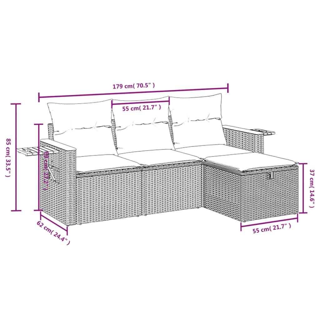 4-delige Loungeset met kussens poly rattan gemengd beige Tuinsets | Creëer jouw Trendy Thuis | Gratis bezorgd & Retour | Trendy.nl