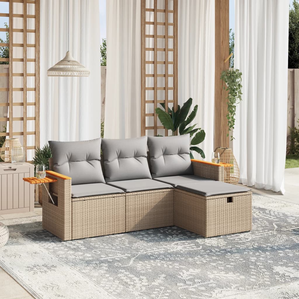 4-delige Loungeset met kussens poly rattan gemengd beige Tuinsets | Creëer jouw Trendy Thuis | Gratis bezorgd & Retour | Trendy.nl