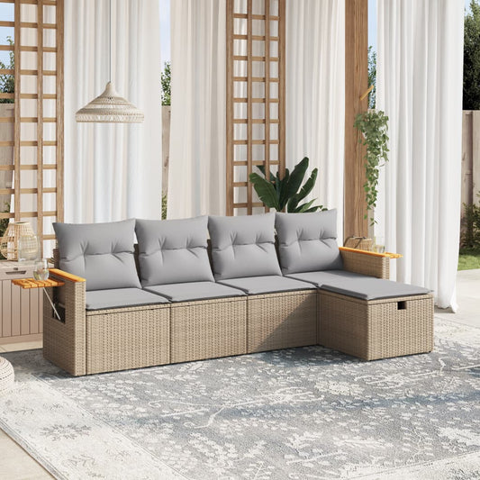 5-delige Loungeset met kussens poly rattan gemengd beige Tuinsets | Creëer jouw Trendy Thuis | Gratis bezorgd & Retour | Trendy.nl