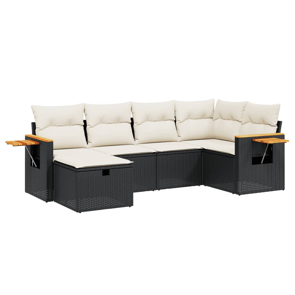 6-delige Loungeset met kussens poly rattan zwart Tuinsets | Creëer jouw Trendy Thuis | Gratis bezorgd & Retour | Trendy.nl