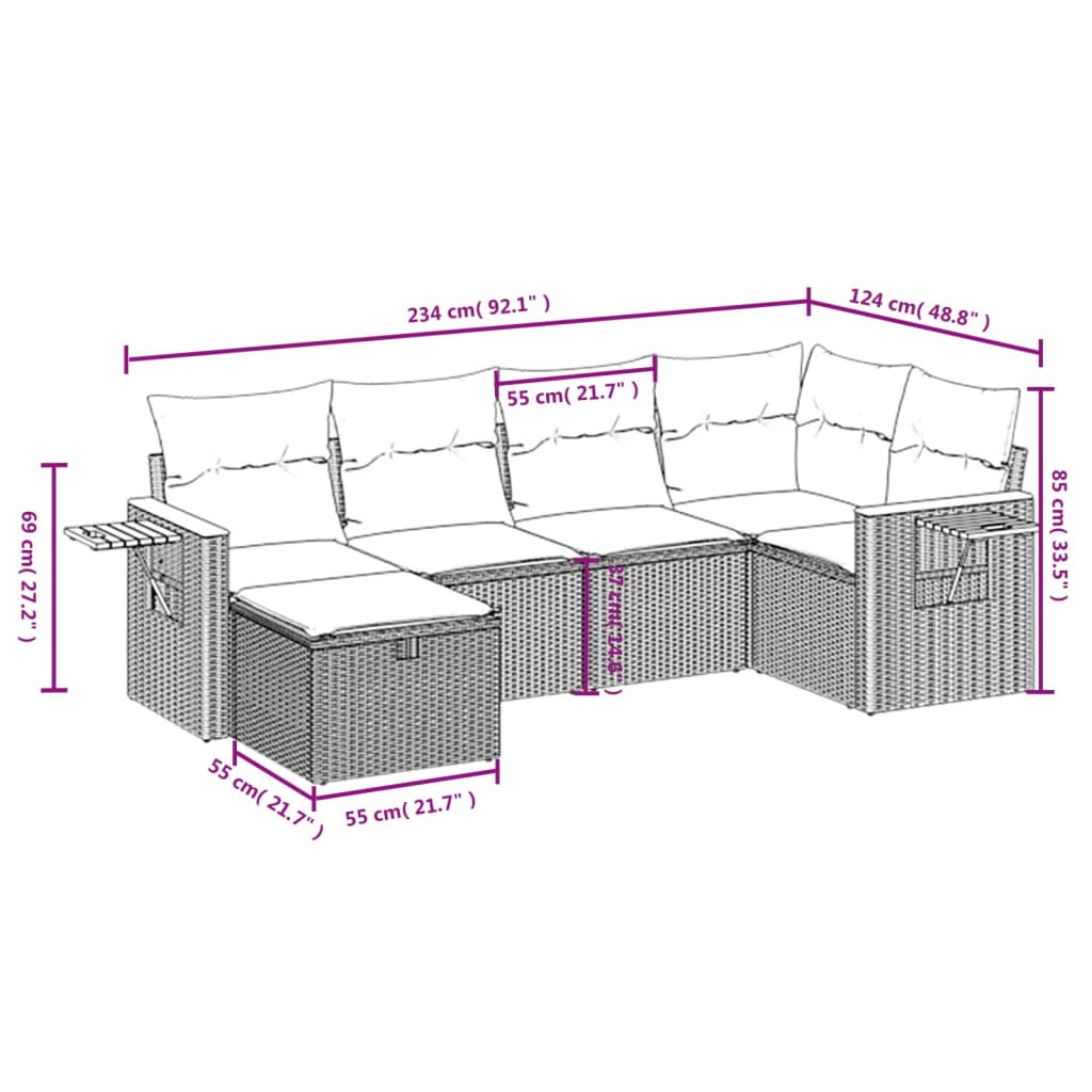 6-delige Loungeset met kussens poly rattan zwart Tuinsets | Creëer jouw Trendy Thuis | Gratis bezorgd & Retour | Trendy.nl