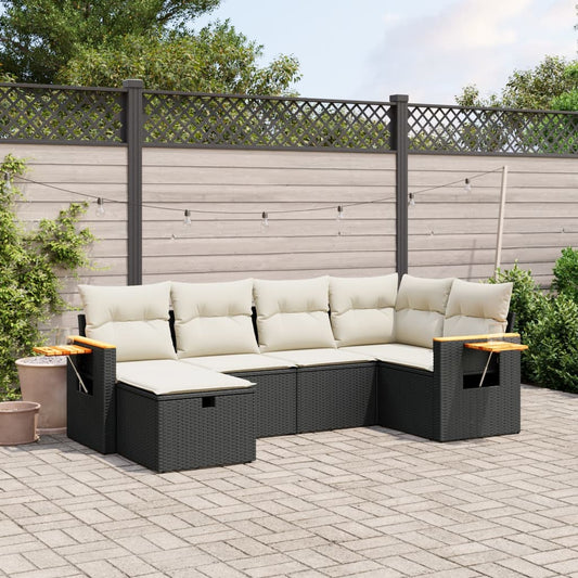 6-delige Loungeset met kussens poly rattan zwart Tuinsets | Creëer jouw Trendy Thuis | Gratis bezorgd & Retour | Trendy.nl