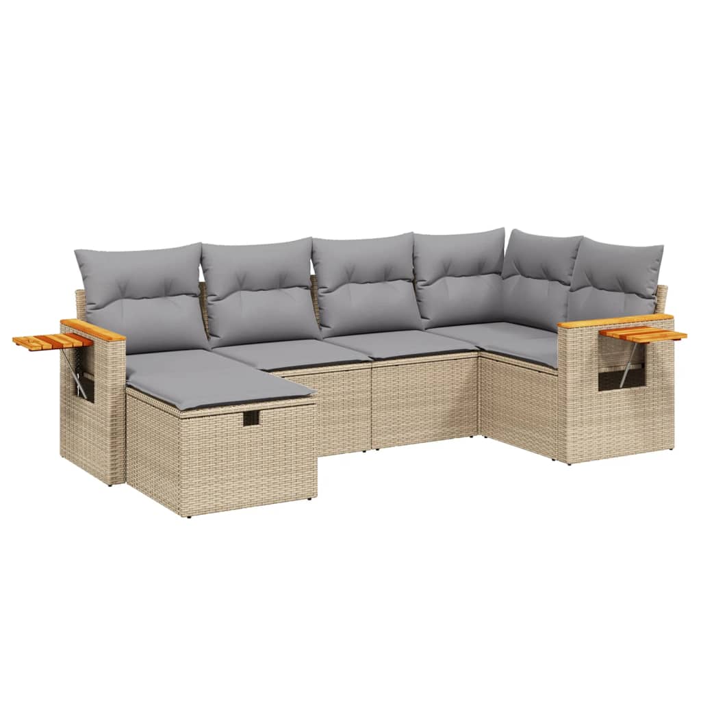 6-delige Loungeset met kussens poly rattan gemengd beige Tuinsets | Creëer jouw Trendy Thuis | Gratis bezorgd & Retour | Trendy.nl