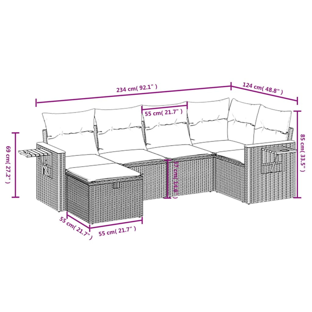 6-delige Loungeset met kussens poly rattan gemengd beige Tuinsets | Creëer jouw Trendy Thuis | Gratis bezorgd & Retour | Trendy.nl