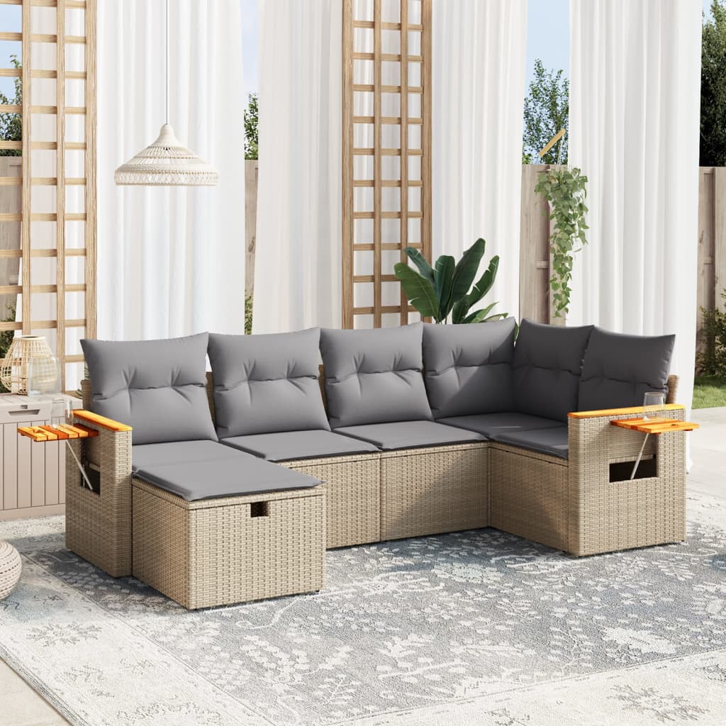 6-delige Loungeset met kussens poly rattan gemengd beige Tuinsets | Creëer jouw Trendy Thuis | Gratis bezorgd & Retour | Trendy.nl