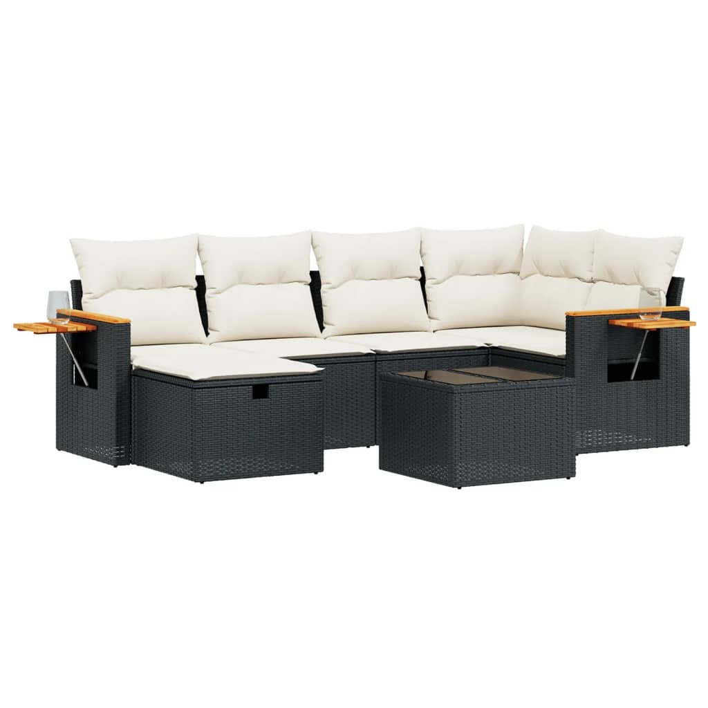 7-delige Loungeset met kussens poly rattan zwart Tuinsets | Creëer jouw Trendy Thuis | Gratis bezorgd & Retour | Trendy.nl