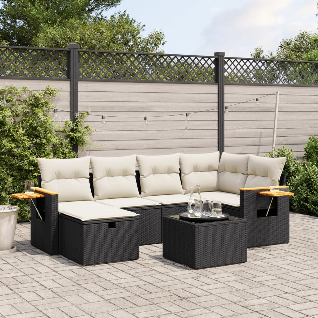 7-delige Loungeset met kussens poly rattan zwart Tuinsets | Creëer jouw Trendy Thuis | Gratis bezorgd & Retour | Trendy.nl