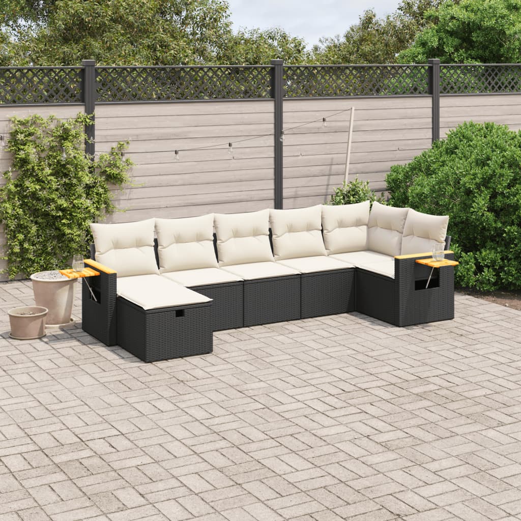 7-delige Loungeset met kussens poly rattan zwart Tuinsets | Creëer jouw Trendy Thuis | Gratis bezorgd & Retour | Trendy.nl