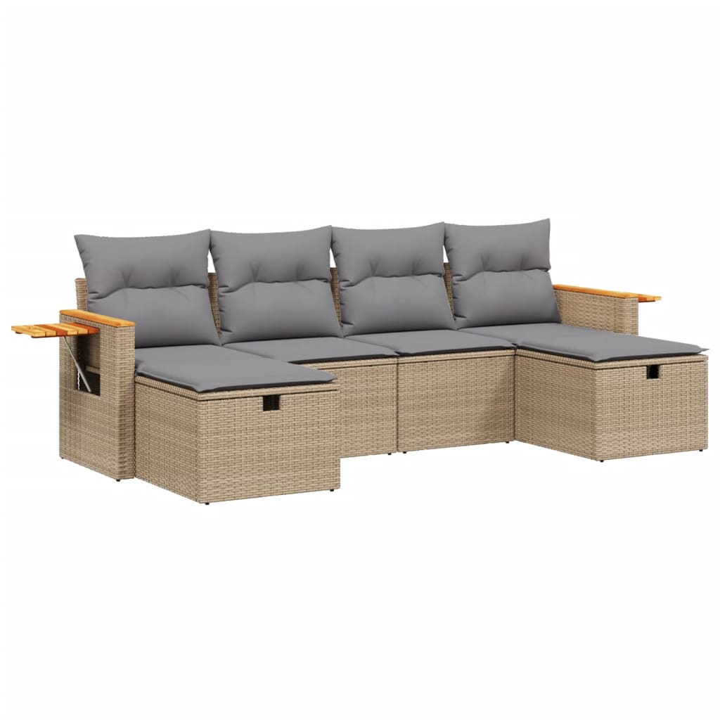 6-delige Loungeset met kussens poly rattan gemengd beige Tuinsets | Creëer jouw Trendy Thuis | Gratis bezorgd & Retour | Trendy.nl