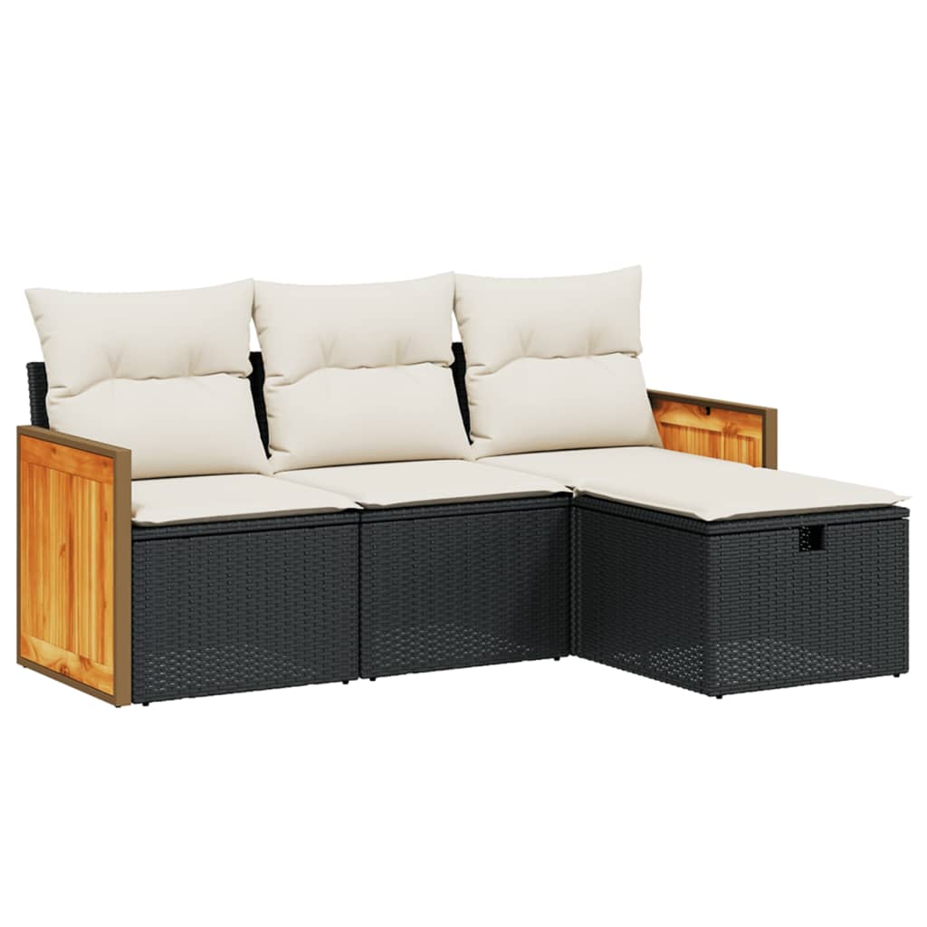 4-delige Loungeset met kussens poly rattan zwart Tuinsets | Creëer jouw Trendy Thuis | Gratis bezorgd & Retour | Trendy.nl