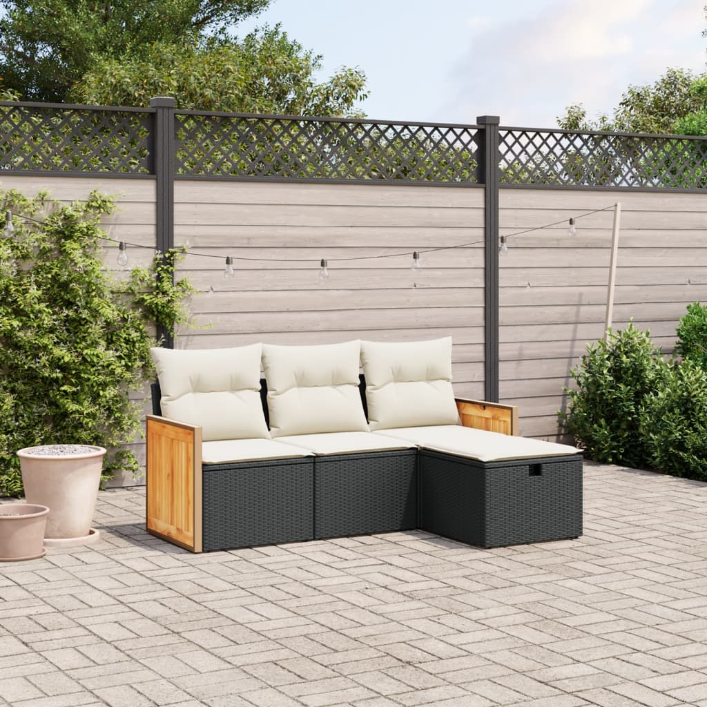 4-delige Loungeset met kussens poly rattan zwart Tuinsets | Creëer jouw Trendy Thuis | Gratis bezorgd & Retour | Trendy.nl