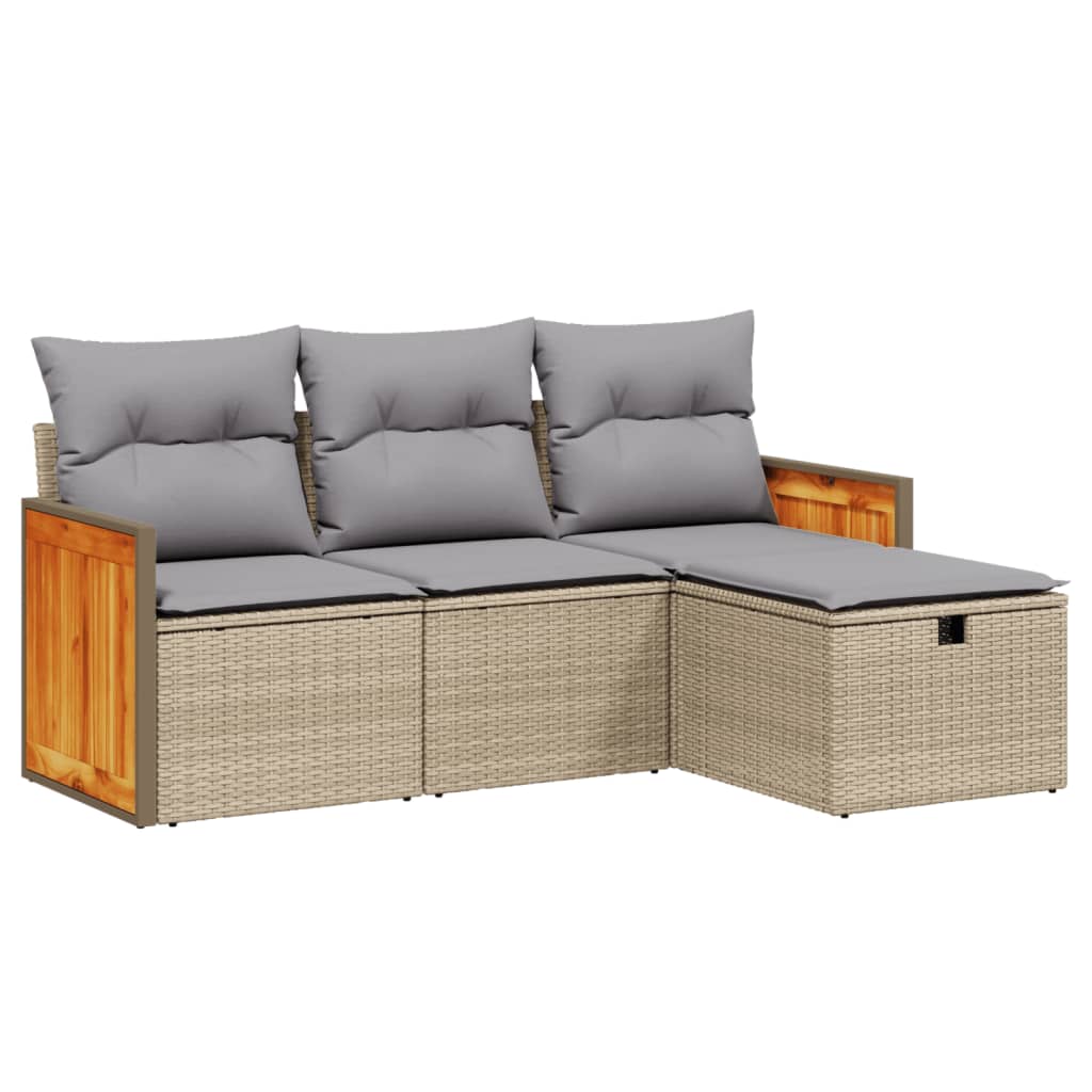 4-delige Loungeset met kussens poly rattan gemengd beige Tuinsets | Creëer jouw Trendy Thuis | Gratis bezorgd & Retour | Trendy.nl