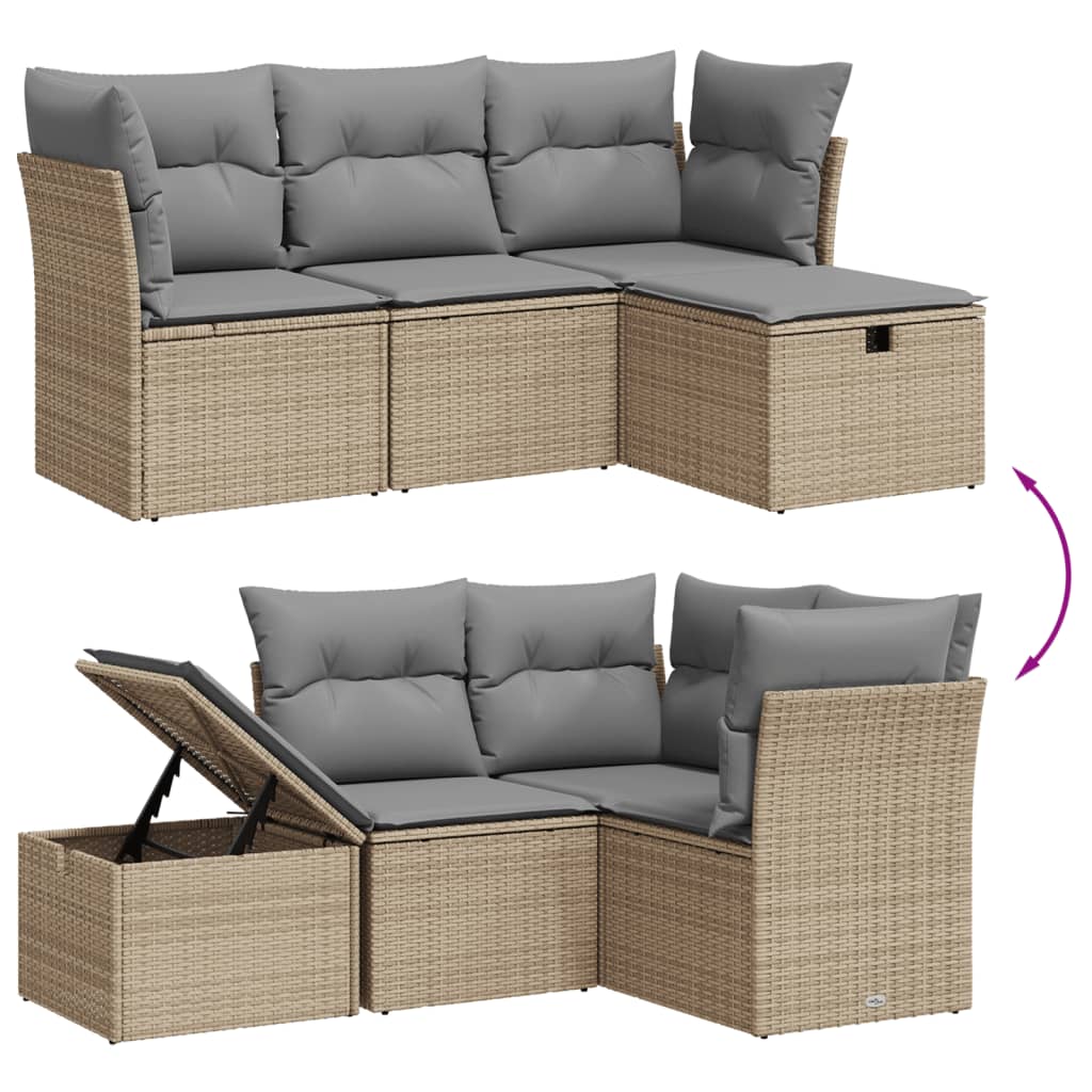 4-delige Loungeset met kussens poly rattan gemengd beige Tuinsets | Creëer jouw Trendy Thuis | Gratis bezorgd & Retour | Trendy.nl