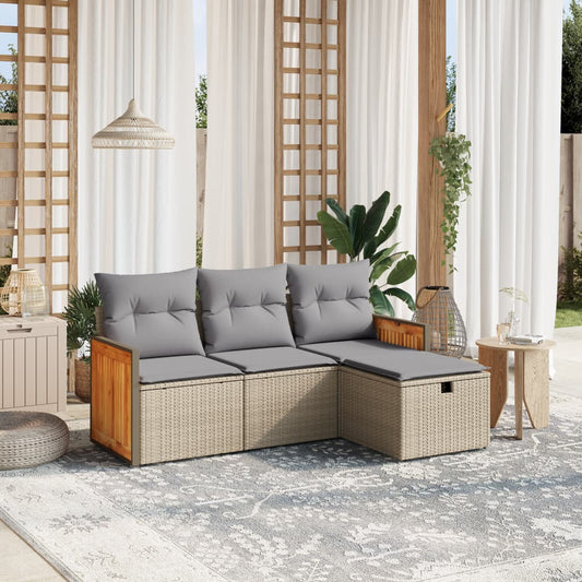 4-delige Loungeset met kussens poly rattan gemengd beige Tuinsets | Creëer jouw Trendy Thuis | Gratis bezorgd & Retour | Trendy.nl