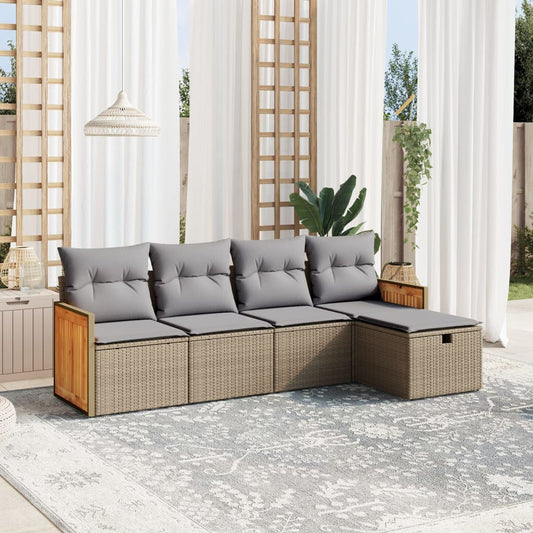 5-delige Loungeset met kussens poly rattan gemengd beige Tuinsets | Creëer jouw Trendy Thuis | Gratis bezorgd & Retour | Trendy.nl